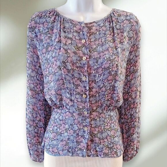 Calypso St. Barth 100% Silk Women's Medium Purple Button Up Peplum Blouse Top - Picture 2 of 12